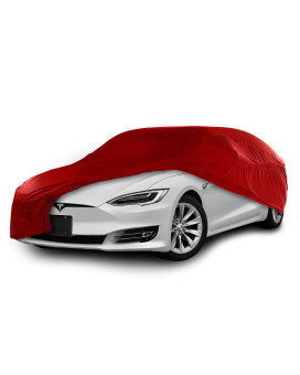 Cosmos 10346 - Indoor Car Cover Compatible With Main Large Saloon Models, Elastic, Breathable And Dustproof Fabric, Soft Lining, Snug Fit, Red, Xl