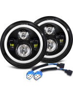 Mgllight 7 Inch Led Headlights Round Halo Angel Eyes Drl Amber Turn Signal Lights H6024 Led Headlights Replace Highlow Sealed Beam Compatible With Jeep Wrangler Jk Tj Lj Cj With H4 H13 Adapter, 2Pcs