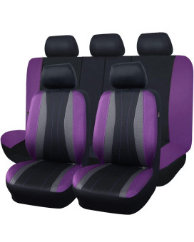 Flying Banner Car Seat Covers Full Set All Air Mesh Breathable Man Lady Airbag Compatible Rear Bench Split 4060 5050 6040 Truck Pick Up (Full Set -- Low Back, Black Gray Purple)