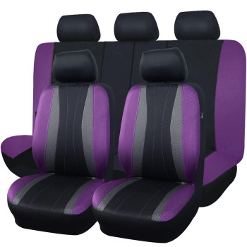 Flying Banner Car Seat Covers Full Set All Air Mesh Breathable Man Lady Airbag Compatible Rear Bench Split 4060 5050 6040 Truck Pick Up (Full Set -- Low Back, Black Gray Purple)