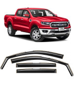 Voron Glass In-Channel Extra Durable Rain Guards For Trucks Ford Ranger 2019-2022 Supercrew, Window Deflectors, Vent Window Visors, 4 Pieces - 220160