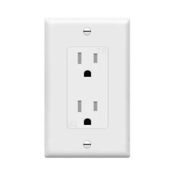 ENERLITES 61501-TR-WWP Decorator Receptacle Outlet with Wall Plate, Tamper-Resistant, Residential Grade, 3-Wire, Self-Grounding, 2-Pole, 15A 125V, UL Listed, White