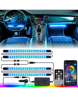 Xprite Double Row Rgb Led Car Interior Bluetooth Light Strips With Remote App Control, Music Sync Under Dash Footwell Neon Internal Lighting Kit, Wcigarette Adapter