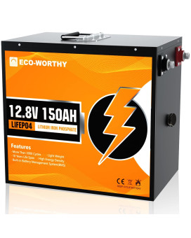 Eco-Worthy 12V 150Ah Lithium Battery, Safer Metal Shell, Rechargeable Lifepo4 Lithium Ion Phosphate Deep Cycle Battery With Bms,Perfect For Rv, Marine, Motorhome, Solar, Household Battery