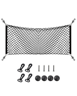 433X 197 Inch Heavy Duty Cargo Net Stretchable, Adjustable Elastic Trunk Storage Net For Suvs, Cars And Trucks, Pickup Truck Bed Storage Net With Hooks