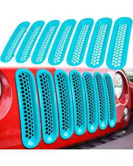 E-Cowlboy 7Pcs Front Grill Mesh Inserts Clip-In Grille Guard For 2007-2017 Jeep Wrangler Jk Jku Sport Freedom Rubicon Sahara Unlimited (Matte Light Blue)