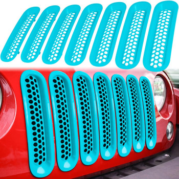 E-Cowlboy 7Pcs Front Grill Mesh Inserts Clip-In Grille Guard For 2007-2017 Jeep Wrangler Jk Jku Sport Freedom Rubicon Sahara Unlimited (Matte Light Blue)