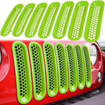 E-Cowlboy 7Pcs Front Grill Mesh Inserts Clip-In Grille Guard For 2007-2017 Jeep Wrangler Jk Jku Sport Freedom Rubicon Sahara Unlimited (Matte Green)