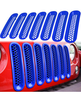 E-Cowlboy 7Pcs Front Grill Mesh Inserts Clip-In Grille Guard For 2007-2017 Jeep Wrangler Jk Jku Sport Freedom Rubicon Sahara Unlimited (Matte Blue)