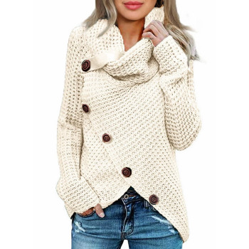 Asvivid Cowl Neck Knit Sweaters For Women Plus Size Comfy Cable Knit Asymmetrical Wrap Chunky Womens Sweater Button White Winter Sweater Xl