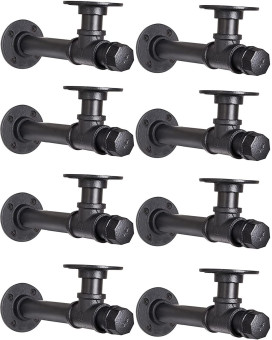 Ycco Pipe Shelf Bracket 8 Pack Industrial Diy L Pipe Shelf Bracket For 10 Inch Wood Floating Shelf Vintage Look Rustic Home Pipe Decor, Included Accessorie