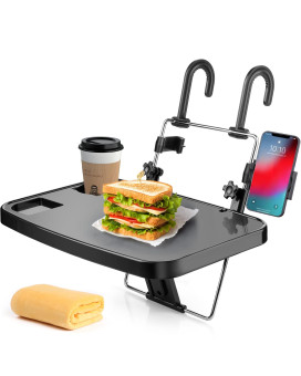 Autochoice Foldable Car Seat Back Portable Tray With Phone Mount For Food Dining Drink And Laptop, Hanging Car Steering Wheel Tray(Upgrade)