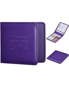 Herriat Car Registration And Insurance Card Holder - Leather Vehicle Glove Box Automobile Documents Paperwork Wallet Case Organizer For Id, Drivers License, Key Contact Information Cards - Menwomen