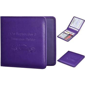 Herriat Car Registration And Insurance Card Holder - Leather Vehicle Glove Box Automobile Documents Paperwork Wallet Case Organizer For Id, Drivers License, Key Contact Information Cards - Menwomen