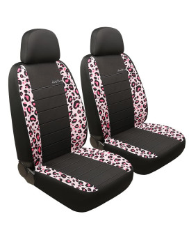 Giant Panda Pink Leopard Print Cloth Front Car Seat Covers, Bucket Seat Covers, Low Back Auto Seat Covers For Cars, Suv, Airbag Compatible