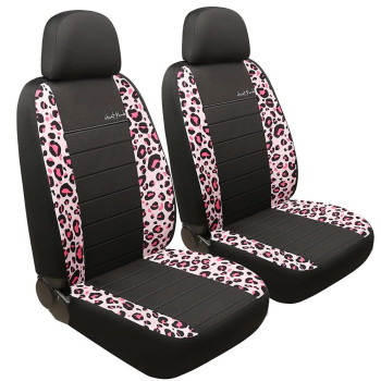 Giant Panda Pink Leopard Print Cloth Front Car Seat Covers, Bucket Seat Covers, Low Back Auto Seat Covers For Cars, Suv, Airbag Compatible