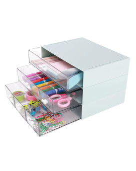 Comix Desk Organizer With 6 Drawers, Rectangular Desktop Drawers, Plastic Makeupstorage, Detachable Design, Suitable For Office, School, Home (Blue)