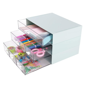 Comix Desk Organizer With 6 Drawers, Rectangular Desktop Drawers, Plastic Makeupstorage, Detachable Design, Suitable For Office, School, Home (Blue)