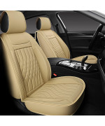 Sanwom Leather Car Seat Covers 2 Pcs Front, Universal Automotive Vehicle Seat Covers, Waterproof Vehicle Seat Covers For Most Sedan Suv Pick-Up Truck, Beige