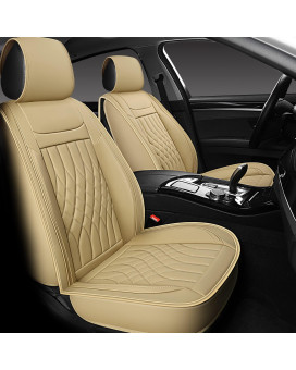 Sanwom Leather Car Seat Covers 2 Pcs Front, Universal Automotive Vehicle Seat Covers, Waterproof Vehicle Seat Covers For Most Sedan Suv Pick-Up Truck, Beige