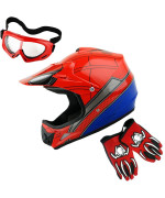 Wow Youth Kids Motocross Helmet Bmx Mx Atv Dirt Bike Helmet Spider Red Goggles Mg Youth Red Glove Bundle