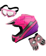 Wow Youth Kids Motocross Helmet Bmx Mx Atv Dirt Bike Helmet Spider Pink Goggles Mg Youth Pink Glove Bundle