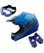 Wow Youth Kids Motocross Helmet Bmx Mx Atv Dirt Bike Helmet Spider Blue Goggles Mg Youth Blue Glove Bundle