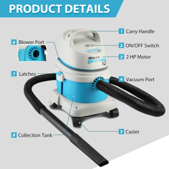 Shop-Vac 1.5 Gallon 2.0 Peak Hp All Around Ez Wetdry Vacuum, Portable Compact Shop Vacuum, 3 In 1 Function With Wall Bracket & Multifunctional Attachments For Home, Apartment, Vehicles, 5895100