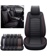 Omoka Auto Car Seat Covers With Waterproof Leather,Vehicle Cushion Cover For Cars Suv Sedan Pick-Up Truck Universal Fit Set For Most Cars (Black-Red, 2 Pcs Front Seat)