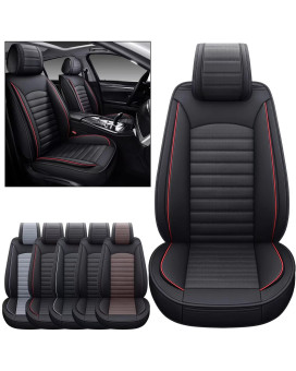 Omoka Auto Car Seat Covers With Waterproof Leather,Vehicle Cushion Cover For Cars Suv Sedan Pick-Up Truck Universal Fit Set For Most Cars (Black-Red, 2 Pcs Front Seat)