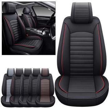 Omoka Auto Car Seat Covers With Waterproof Leather,Vehicle Cushion Cover For Cars Suv Sedan Pick-Up Truck Universal Fit Set For Most Cars (Black-Red, 2 Pcs Front Seat)