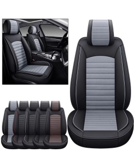 Omoka Auto Car Seat Covers With Waterproof Leather,Vehicle Cushion Cover For Cars Suv Sedan Pick-Up Truck Universal Fit Set For Most Cars (Black-Grey, 2 Pcs Front Seat)