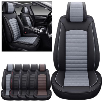 Omoka Auto Car Seat Covers With Waterproof Leather,Vehicle Cushion Cover For Cars Suv Sedan Pick-Up Truck Universal Fit Set For Most Cars (Black-Grey, 2 Pcs Front Seat)