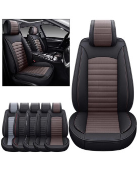 Omoka Auto Car Seat Covers With Waterproof Leather,Vehicle Cushion Cover For Cars Suv Sedan Pick-Up Truck Universal Fit Set For Most Cars (Black-Coffee, 2 Pcs Front Seat)