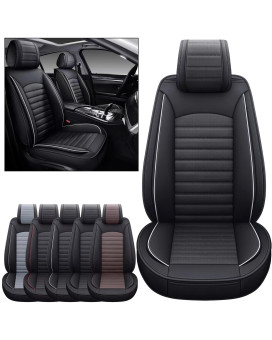 Omoka Auto Car Seat Covers With Waterproof Leather,Vehicle Cushion Cover For Cars Suv Sedan Pick-Up Truck Universal Fit Set For Most Cars (Black-White, 2 Pcs Front Seat)