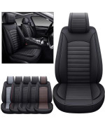 Omoka Auto Car Seat Covers With Waterproof Leather,Vehicle Cushion Cover For Cars Suv Sedan Pick-Up Truck Universal Fit Set For Most Cars (Black, 2 Pcs Front Seat)