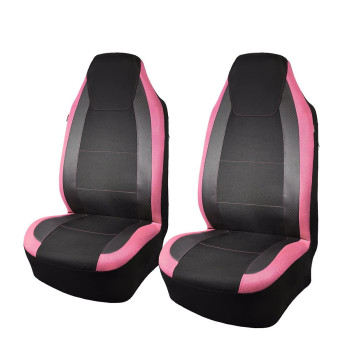 Flying Banner Car Seat Covers Quality Carbon Fiber Faux Leather Mesh Fabric Sport Low High Back Bucket Back Pocket Arm Rest Car Suv Truck Pick Up (2 Fronts - High Bucket, Pink)