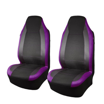 Flying Banner Car Seat Covers Quality Carbon Fiber Faux Leather Mesh Fabric Sport Low High Back Bucket Back Pocket Arm Rest Car Suv Truck Pick Up (2 Fronts - High Bucket, Purple)