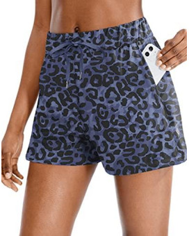 Santiny Womens Lounge Shorts 25 Comfy Workout Hiking Athletic Running Casual Shorts For Women With Pockets (02-Blue Leopard_S)