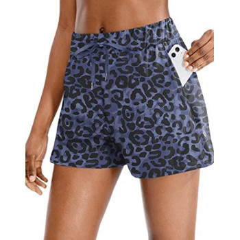 Santiny Womens Lounge Shorts 25 Comfy Workout Hiking Athletic Running Casual Shorts For Women With Pockets (02-Blue Leopard_S)