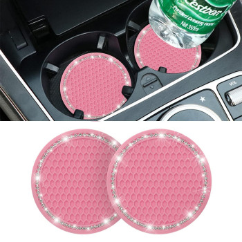 Car Bling Cup Holder Coaster, 2 Pack 275 Inch Crystal Rhinestone Car Cup Holder Insert Coaster,Universal For Cars, Vehicles, Suvs, Car Interior Accessories For Women And Men (Pink)