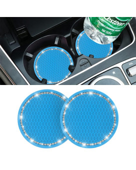 Car Bling Cup Holder Coaster, 2 Pack 275 Inch Crystal Rhinestone Car Cup Holder Insert Coaster,Universal For Cars, Vehicles, Suvs, Car Interior Accessories For Women And Men (Blue)