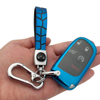 Tandrive Compatible Jeep Key Fob Cover Dodgecherokee Grand Cherokee Compass Renegade, Charger Challenger Ram Durango Journey Dart Viper, Chrysler 200 300, Blue