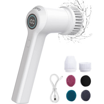 AIRSEE Electric Spin Scrubber for Bathroom Bathtub, Cordless Power Spinning Scrub Brush, Handheld Shower Cleaner Brush with 6 Replaceable Brush Heads for Tile, Tub, Dish, Sink, Grout, Wall, Kitchen