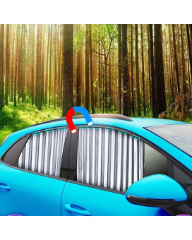 Ovege Car Window Shade -Car Side Window Sun Shade Car Curtain Pleated Silky Uv Protection Privacy Baby Suction Magnetic (Silver, Frontback 4Pcs)