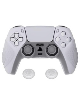 Extremerate Playvital Guardian Edition Clear White Ergonomic Soft Anti-Slip Controller Silicone Case Cover For Ps5, Rubber Protector Skins With Clear White Joystick Caps For Ps5 Controller