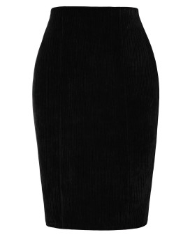 Kate Kasin Elastic Waist For Women Corduroy Knee Length Bodycon Business Pencil Skirt Black S