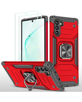 Aymecl For Galaxy Note 10 Case,Note 10 Case With 3D Curved Hd Screen Protector2 Pack], Military Grade Double Shockproof With Kickstand Protective Case For Samsung Galaxyg Note 10-Red