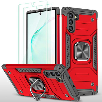 Aymecl For Galaxy Note 10 Case,Note 10 Case With 3D Curved Hd Screen Protector2 Pack], Military Grade Double Shockproof With Kickstand Protective Case For Samsung Galaxyg Note 10-Red