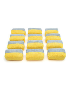 Autofiber Mini Saver Applicator Terry] Ceramic Coating Applicator Sponge 12 Pack With Plastic Barrier To Reduce Product Waste (Goldgray)